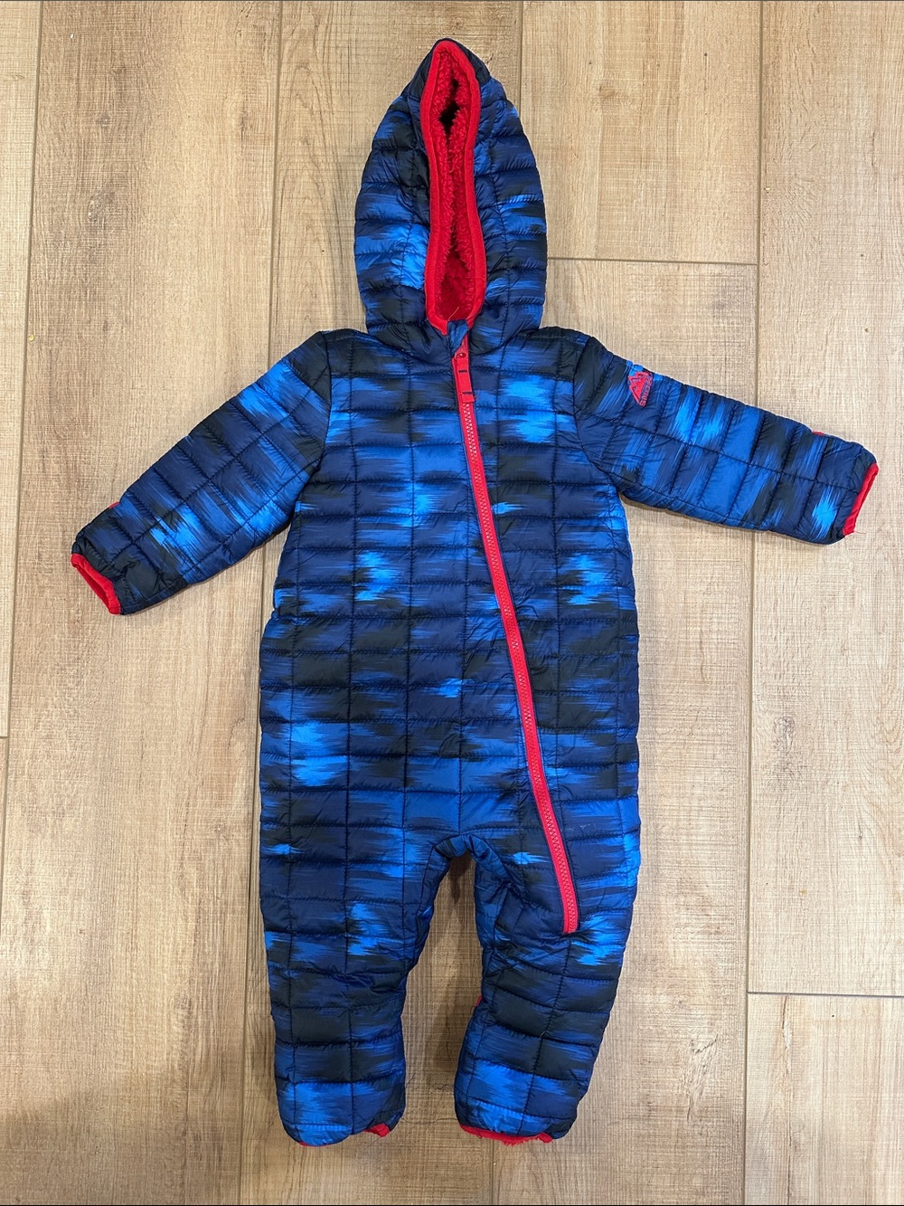Snozu Children's Blue Puffer One-Piece Snowsuit with Red Trim 18 mo